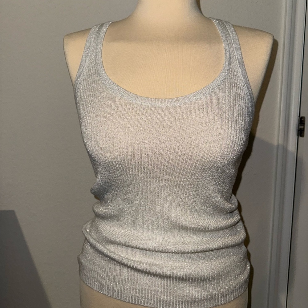 Mixit White Ribbed Tank Top With Shimmer